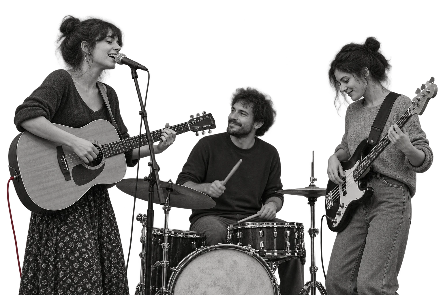 Collage illustrativo di tre musicisti durante un concerto in un circolo italiano